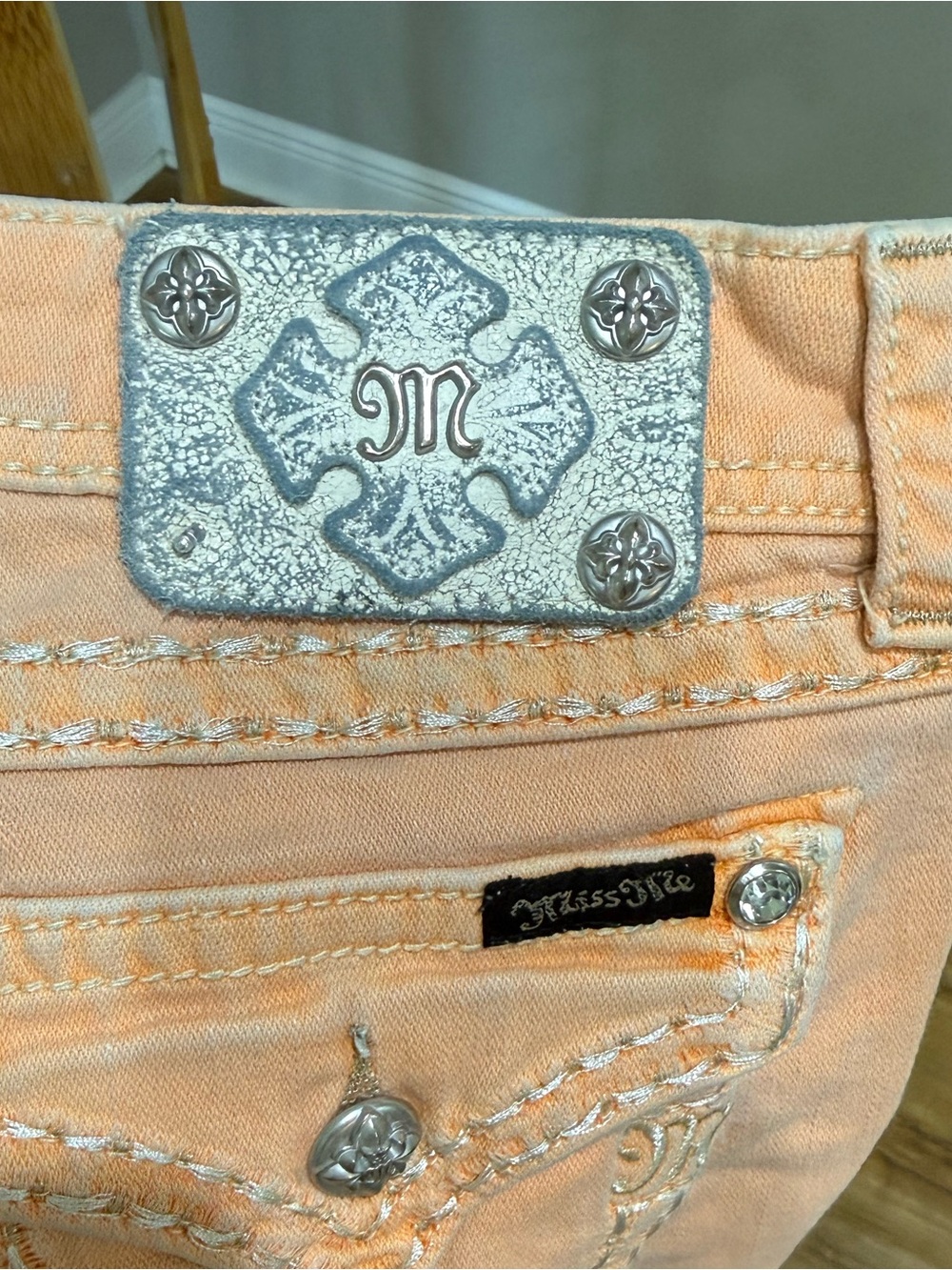 Miss Me Denim Orange Shorts, Size 27